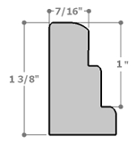 Simple tiered 1 " black floater. This thin, stepped floater is stained solid black. The top edge has an angled inner corner, sloping towards the contents of the frame. The surface has a wood grain texture.